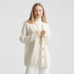 Quince Mongolian Cashmere Boyfriend Cardigan in Ivory size large